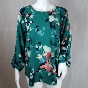 VAN HEUSEN Teal Floral Long Sleeve Blouse